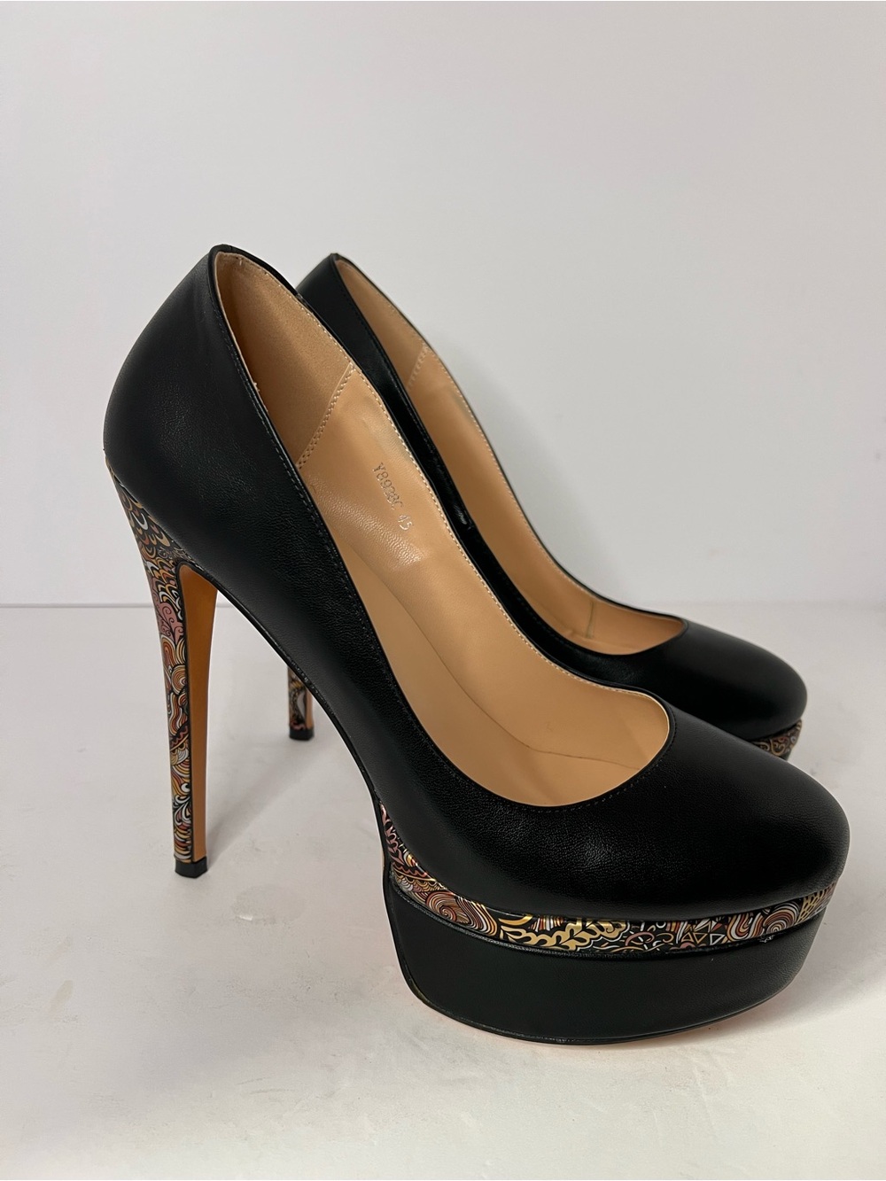 Women’s Only Maker Double Platform Stiletto Pumps with Patterned Heel Black